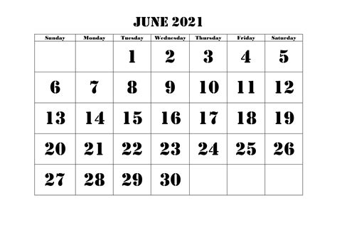 Calendar 2021 June Printable